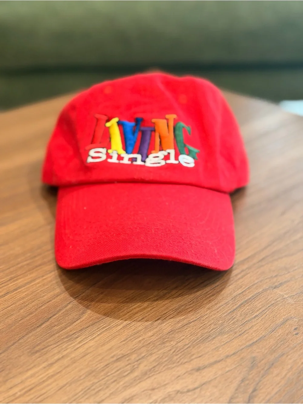 VTG Living Single Red 90's Dad Hat Embroidered Stitched Rainbow Adjustable